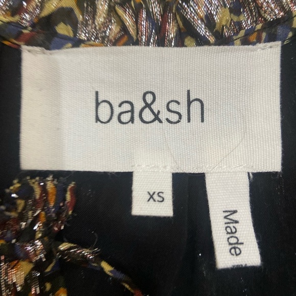 Ba&sh glen mini dress tiered skirt silk blend metallic long sleeve leaf print xs - Picture 14 of 15